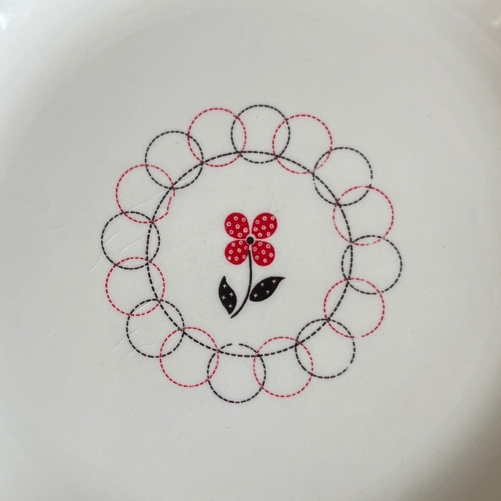 Vintage MCM Salem by Calico Salad Dessert Plates 6.25" Black Red Floral Cottage - Picture 8 of 13